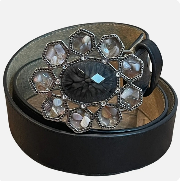 Leatherock Accessories - Leatherock Let It Rock Black Leather Embellished Stone Belt Size 32